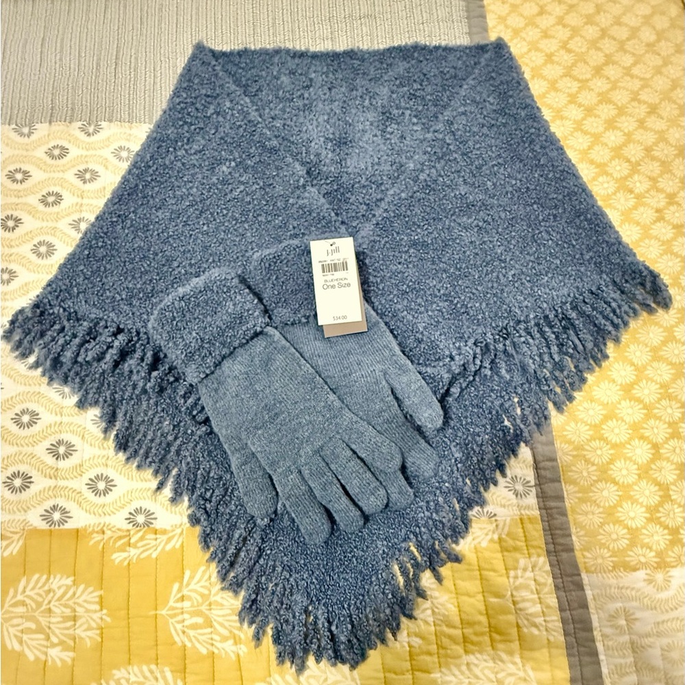 J. Jill Boucle Scarf and Gloves Set (Blue) - Picture 2 of 3